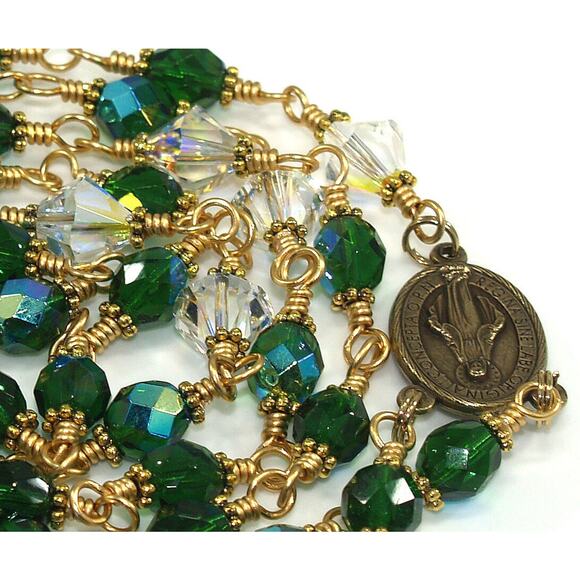 Hand-Made Five Decade Catholic Rosary, Golden Brass Wire Wrapped - Picture 10 of 10